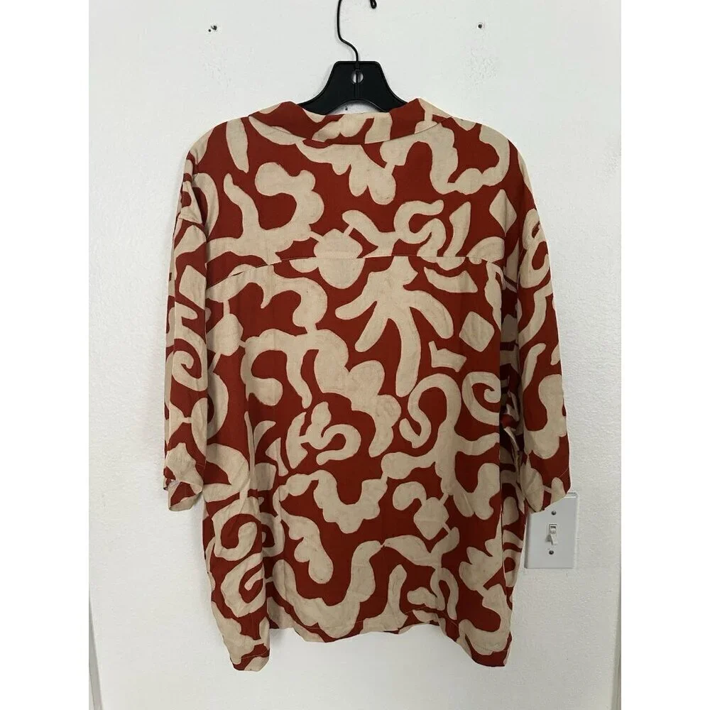 ASOS DESIGN oversize boxy shirt with abstract summer print and half sleeve Sz S